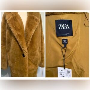 ZARA Faux Fur Camel Coat - Size M - NEW